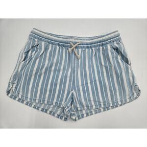 Aerie Blue White Striped Chambray Shorts Womens Small Elastic Waist